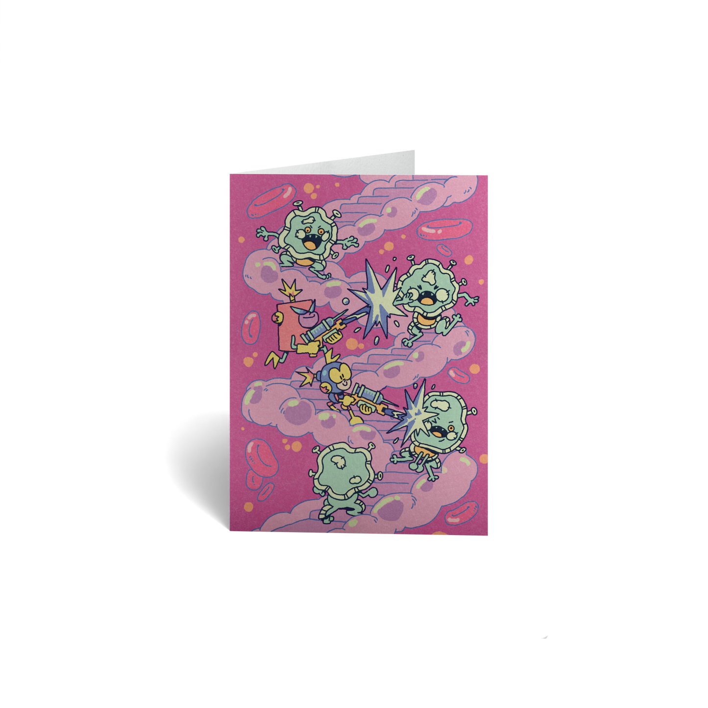 Get Well Keepsake Greeting Card - Funny Robots Fighting Virus