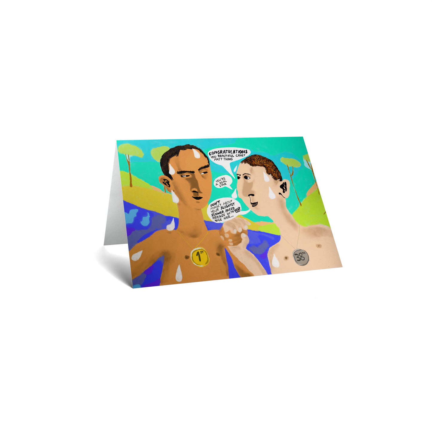 Congratulations Keepsake Greeting Card - Funny Runners With Medals
