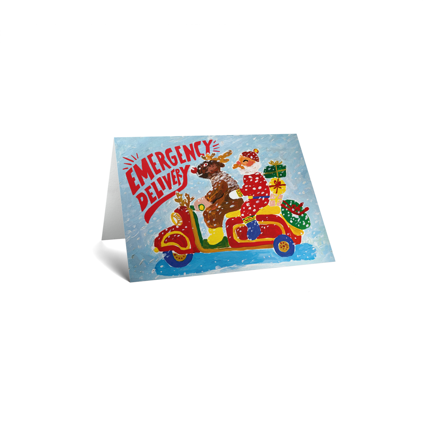 Christmas Keepsake Greeting Card - Funny Santa on Scooter Delivering