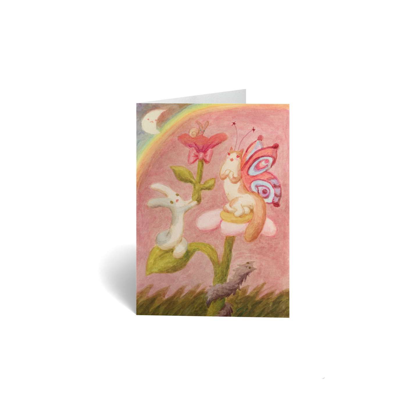 Love Keepsake Greeting Card - Cat Butterfly on Flower