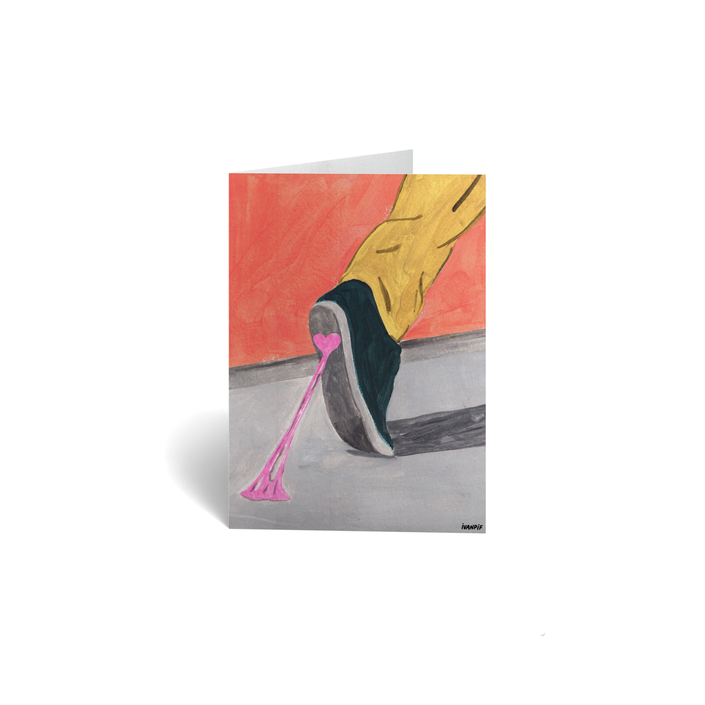 Love Keepsake Greeting Card - Gum Heart Stuck to Shoe