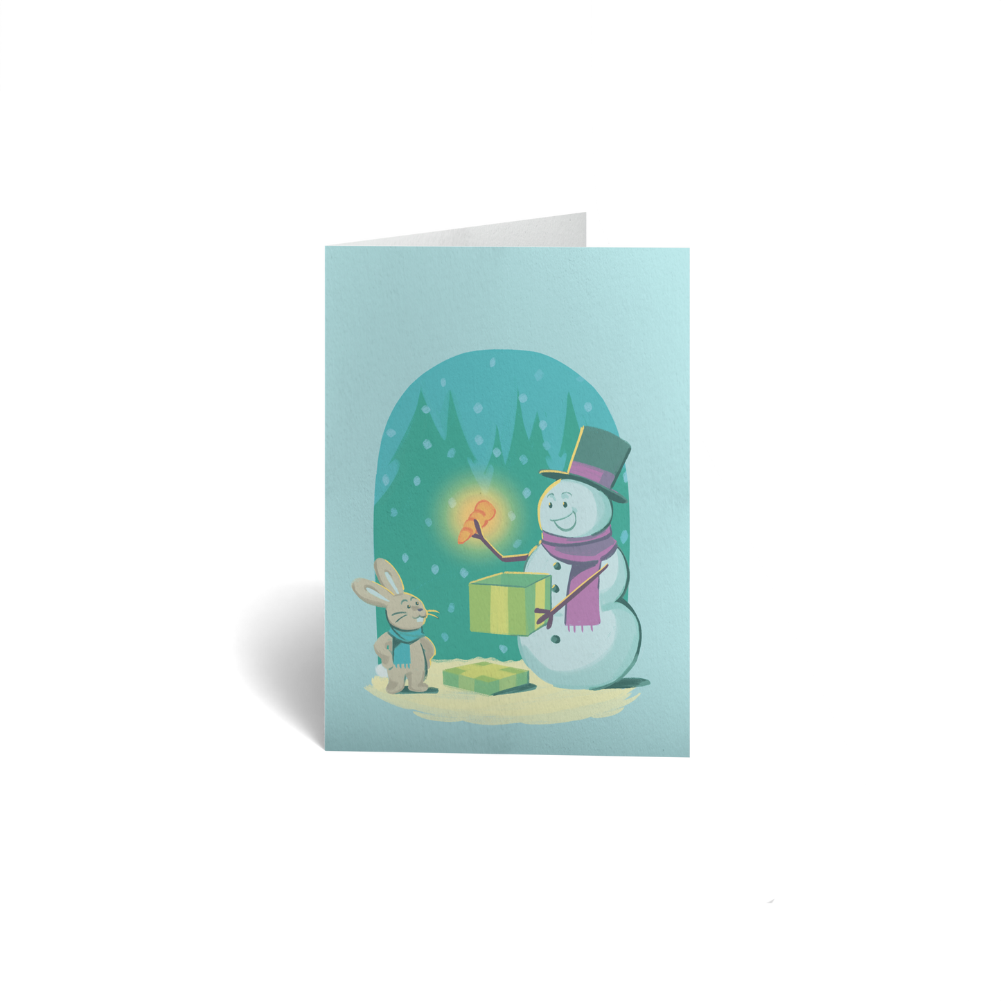 Holiday Keepsake Greeting Card - Snowman Gifts Rabbit