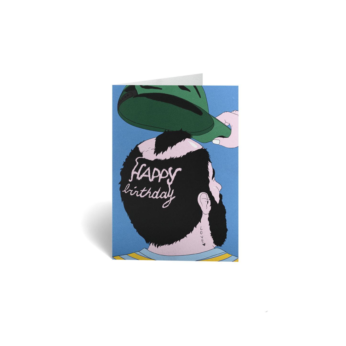 Birthday Keepsake Greeting Card - Funny Man's Shaved Head w/ Cap