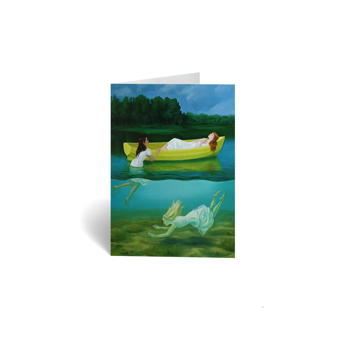Summer Keepsake Greeting Card - Girls with boat on Lake