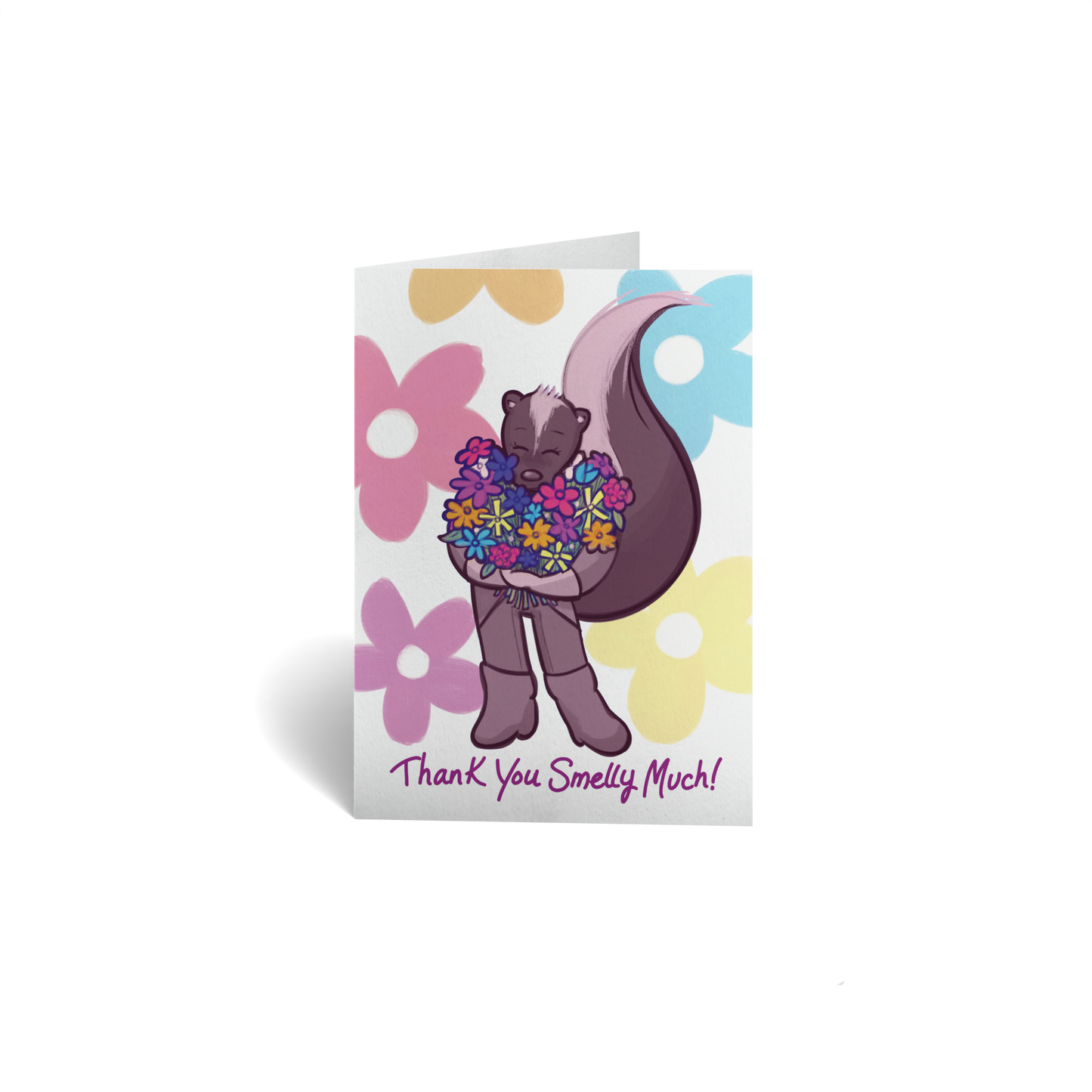 Thank You Keepsake Greeting Card - Skunk Smelling Flowers