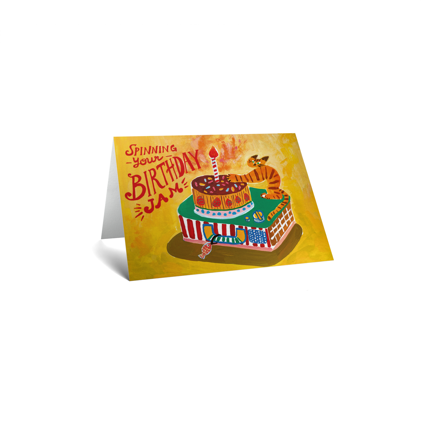 Birthday Keepsake Greeting Card - Cat With Birthday Cake