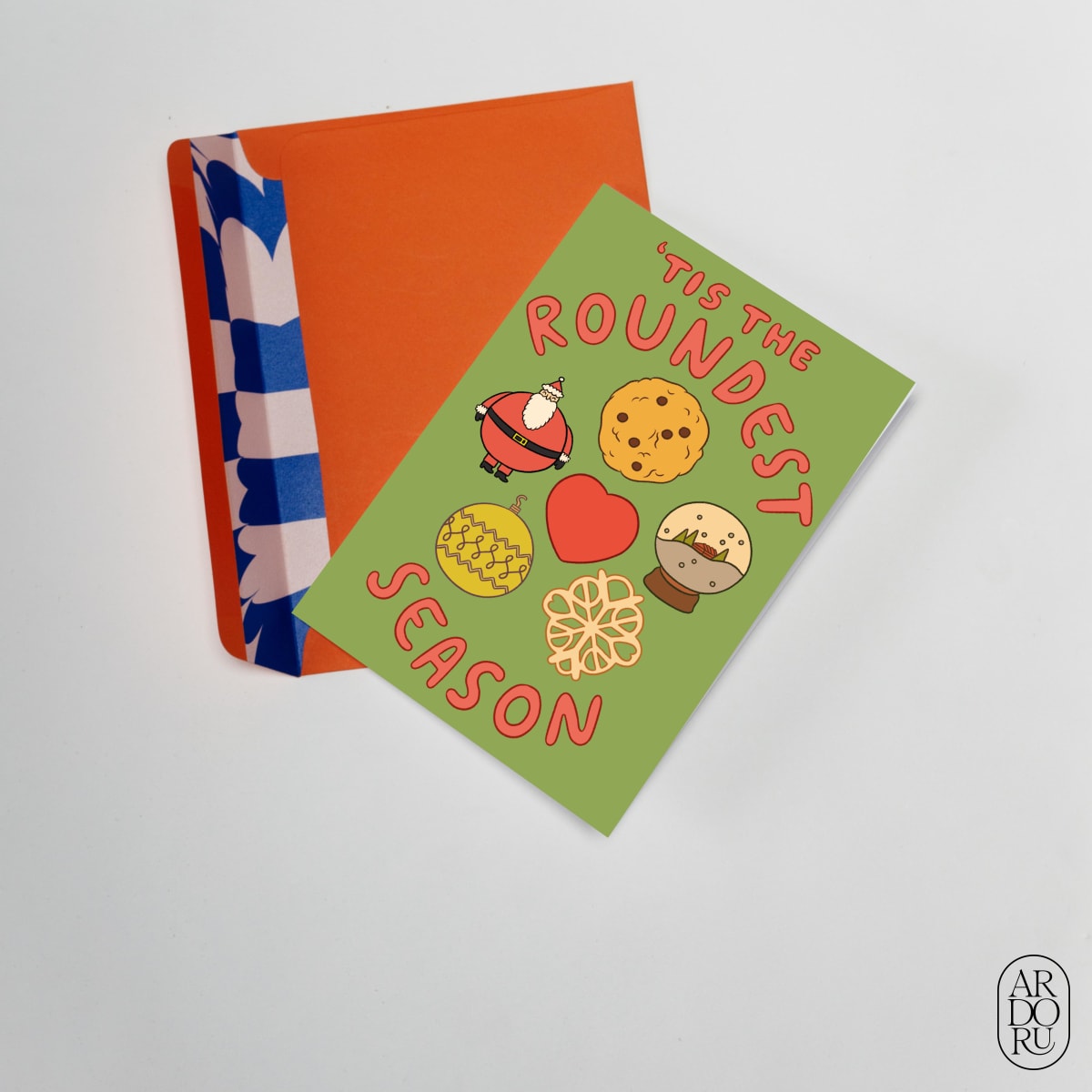 Christmas Keepsake Greeting Card - Funny Santa - Round Holiday Icons