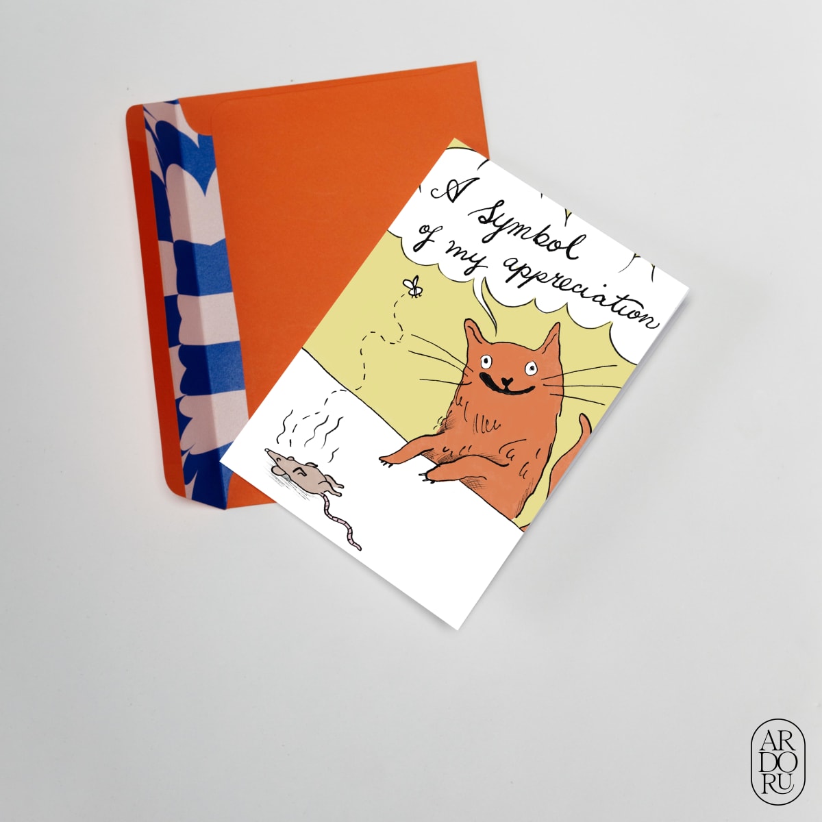 Thank You Keepsake Greeting Card - Funny Cat with Dead Mouse
