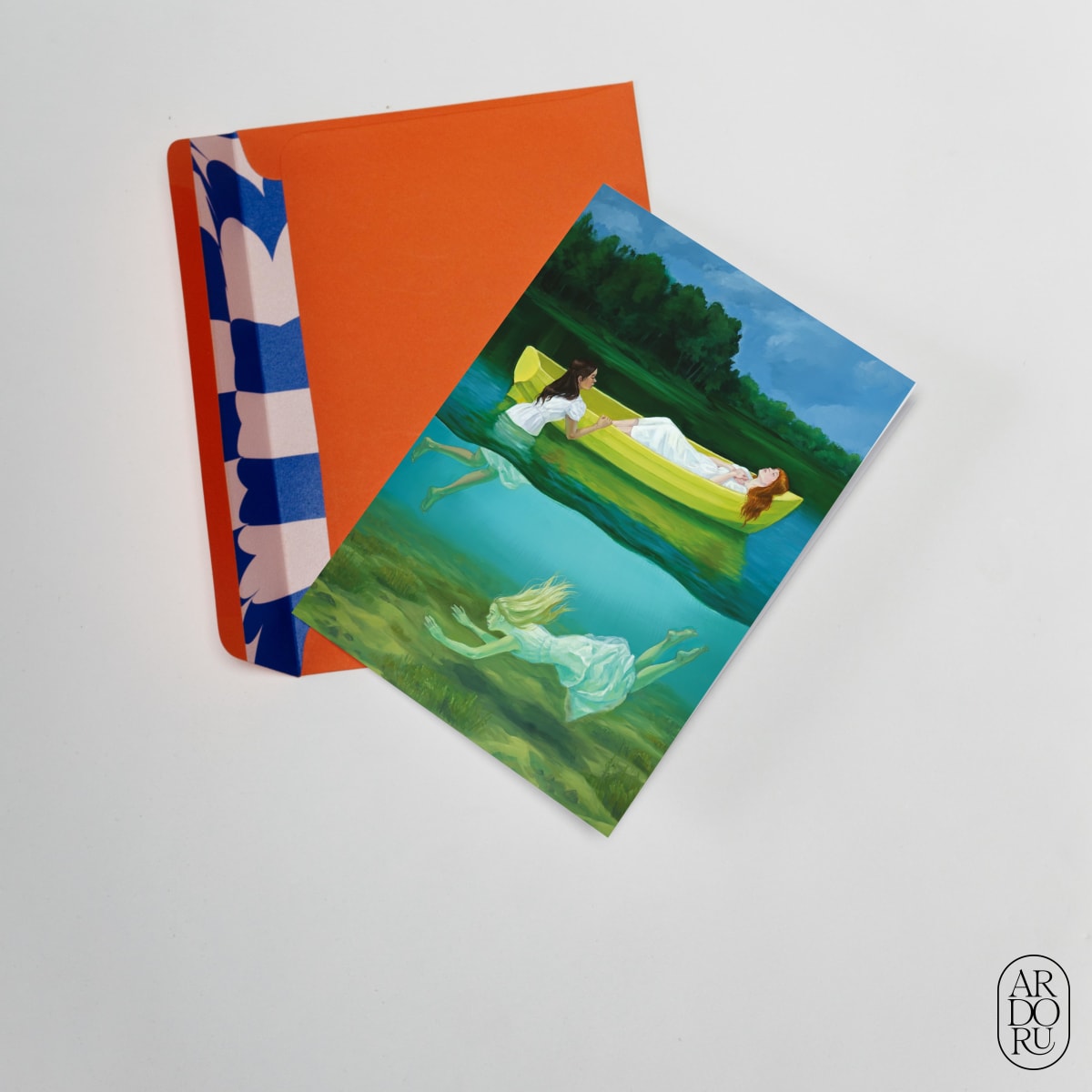 Summer Keepsake Greeting Card - Girls with boat on Lake