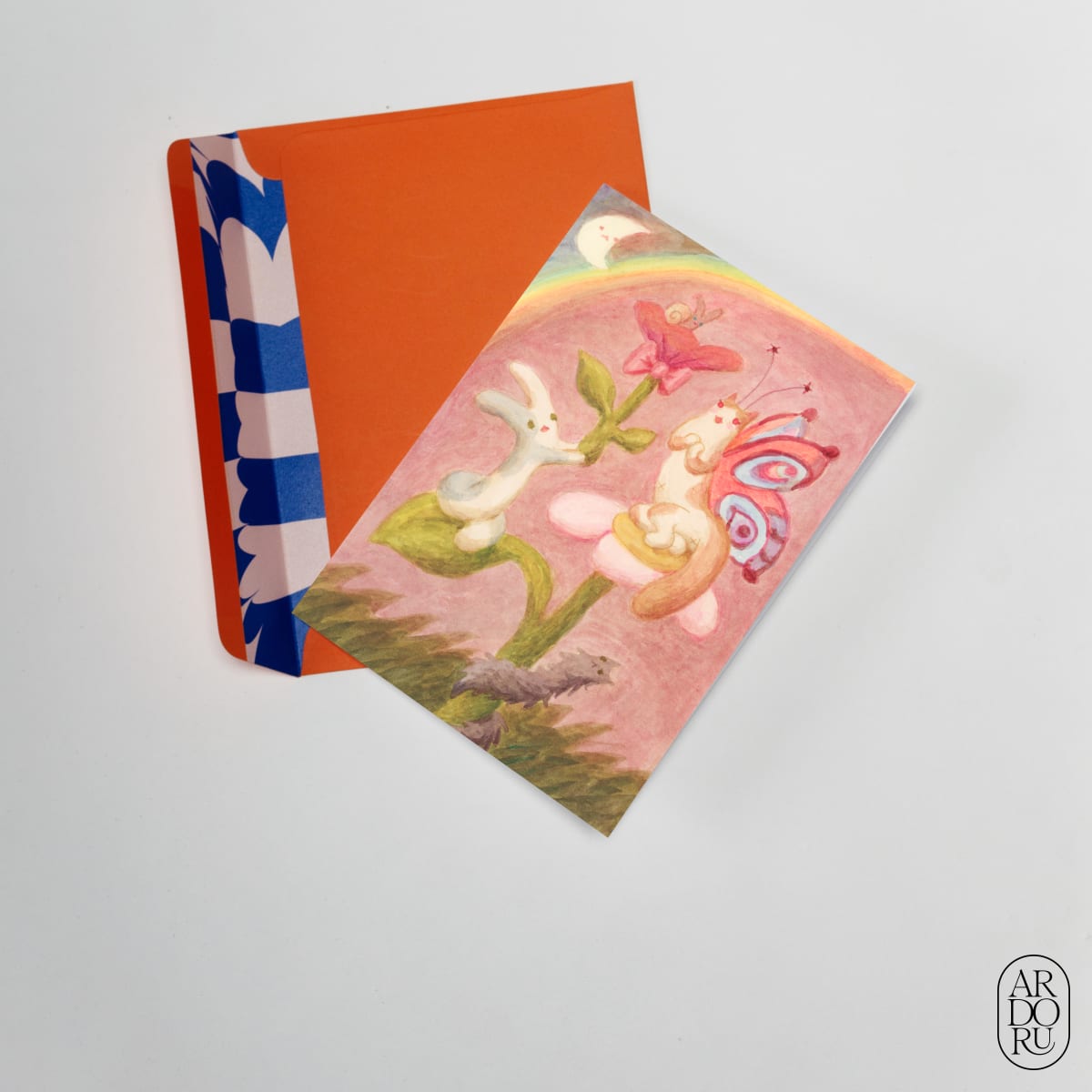 Love Keepsake Greeting Card - Cat Butterfly on Flower