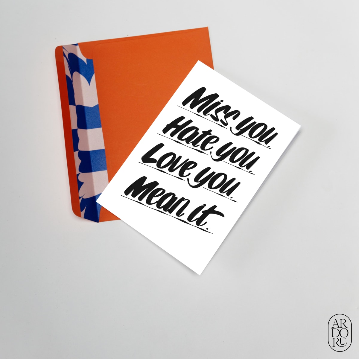 Love Keepsake Greeting Card - Miss you, hate you, love you, mean it