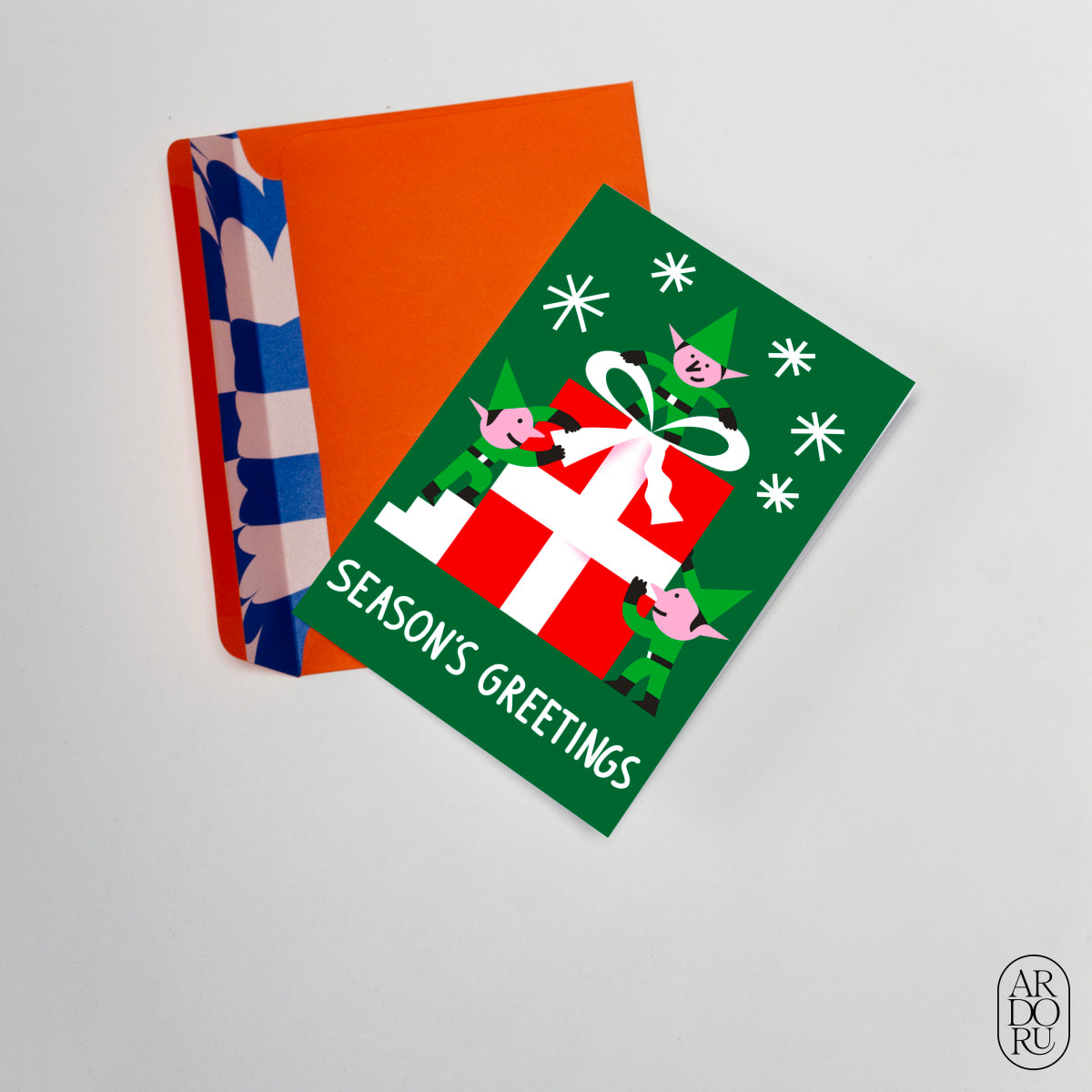 Christmas Keepsake Greeting Card - Elves With Presents