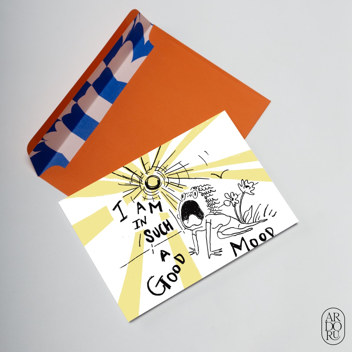 Self Care Keepsake Greeting Card - Good Mood Frog Shouting at Sun