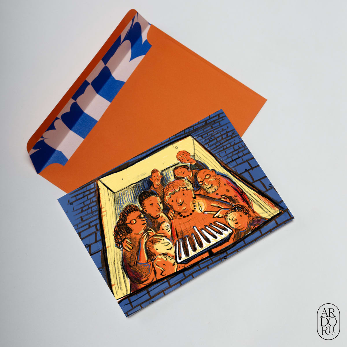 Hanukkah Keepsake Greeting Card - Family Lighting Menorah