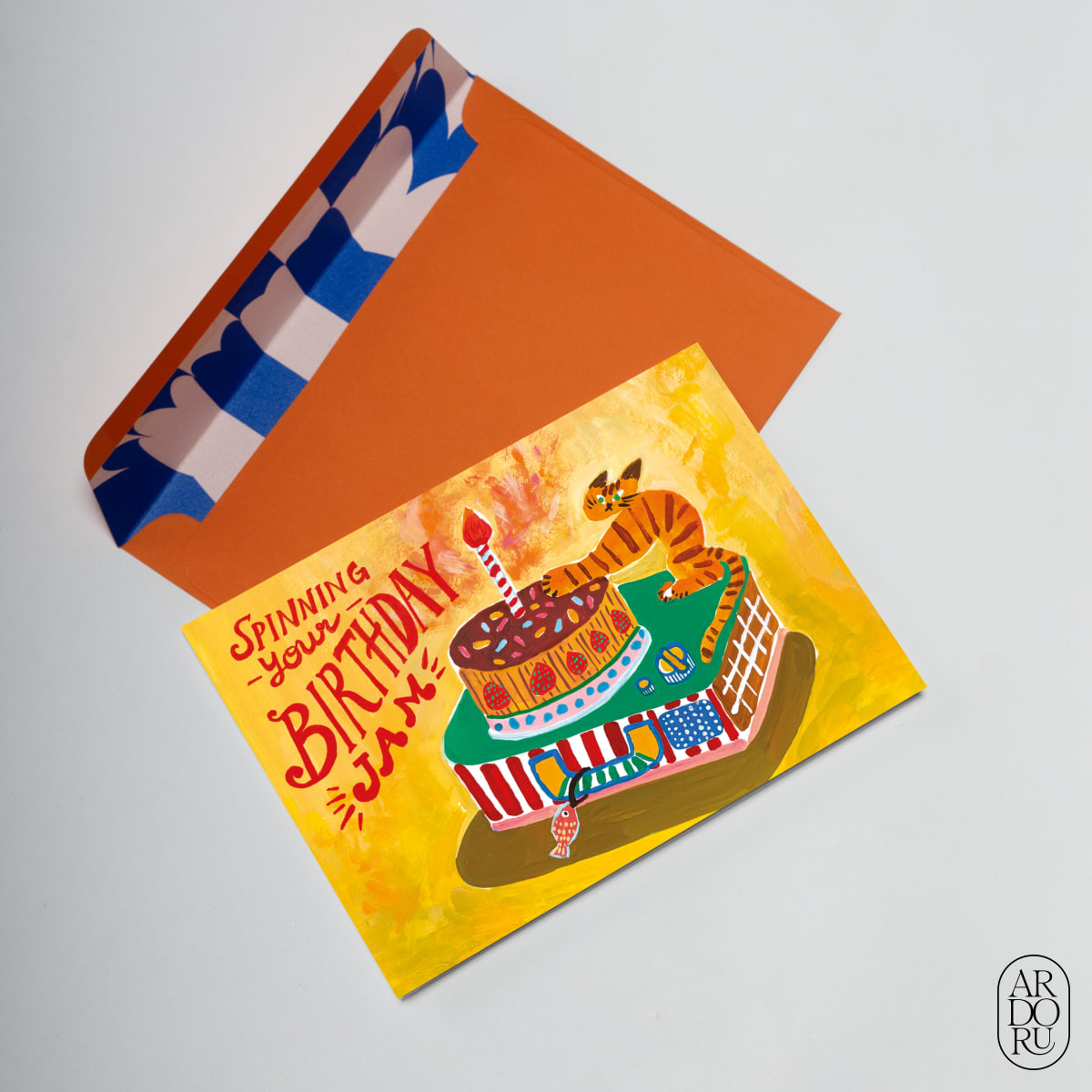 Birthday Keepsake Greeting Card - Cat With Birthday Cake