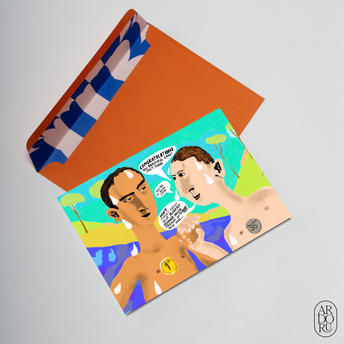 Congratulations Keepsake Greeting Card - Funny Runners With Medals