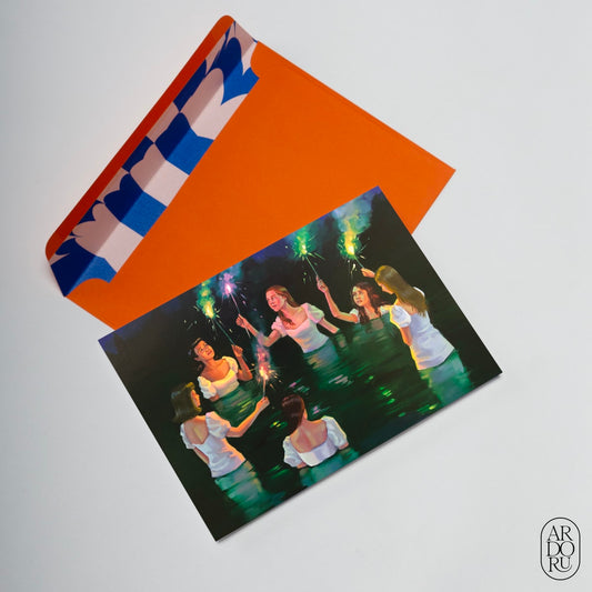 4th of July Keepsake Greeting Card - Girls with Sparklers