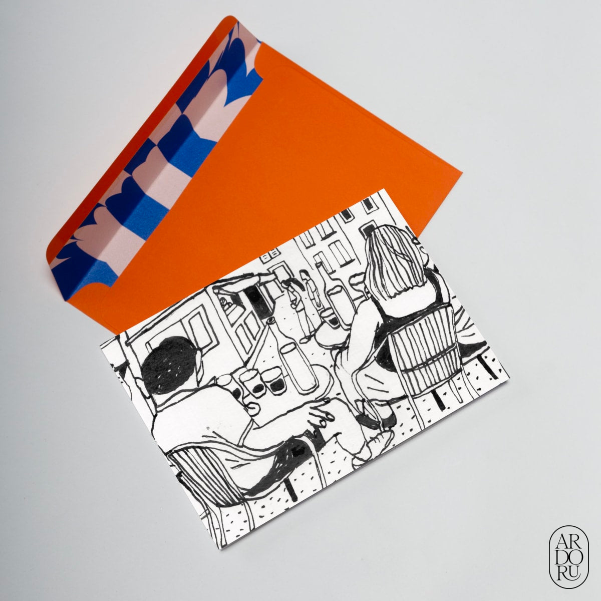 Love Keepsake Greeting Card - Cafe Scene - Orange Wine