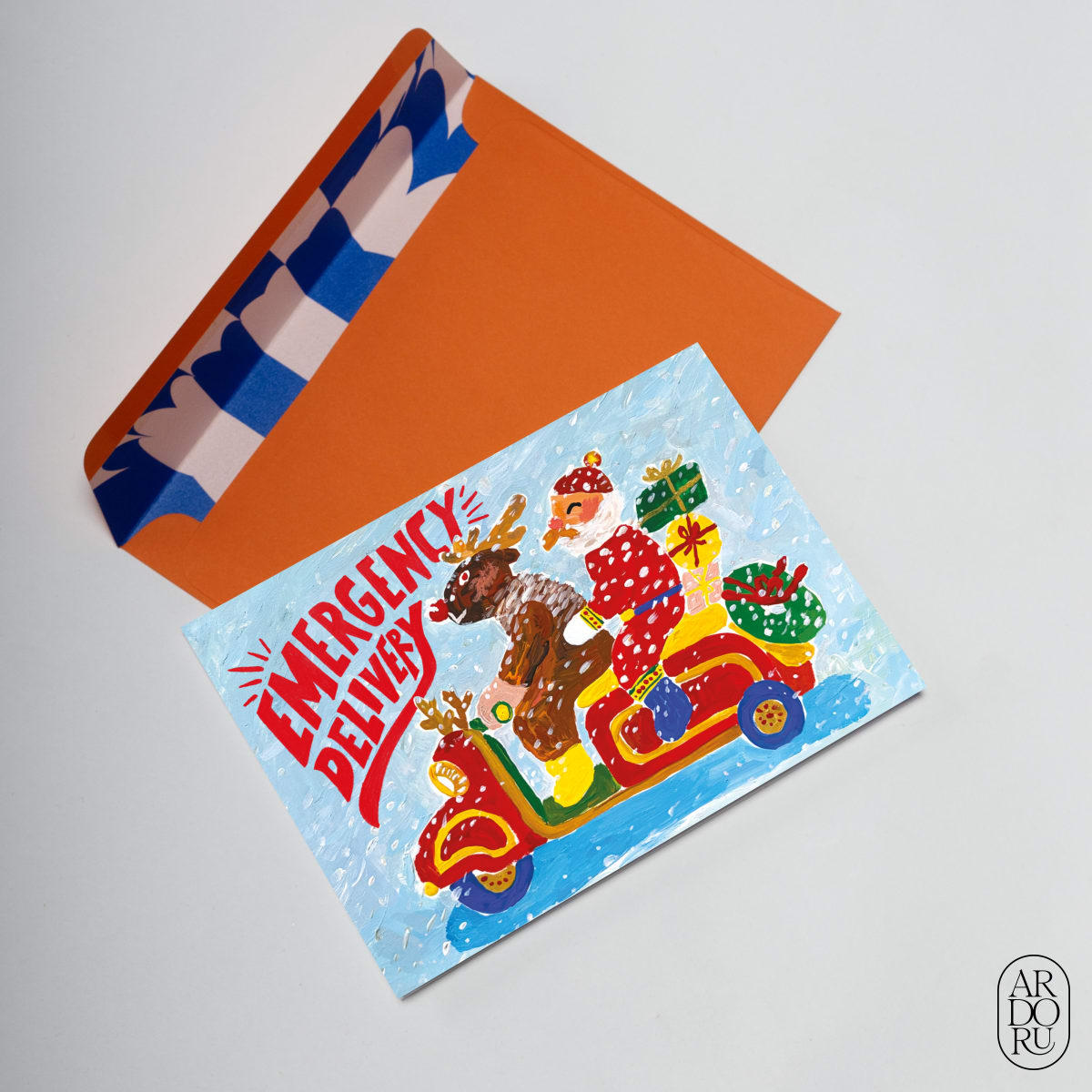 Christmas Keepsake Greeting Card - Funny Santa on Scooter Delivering