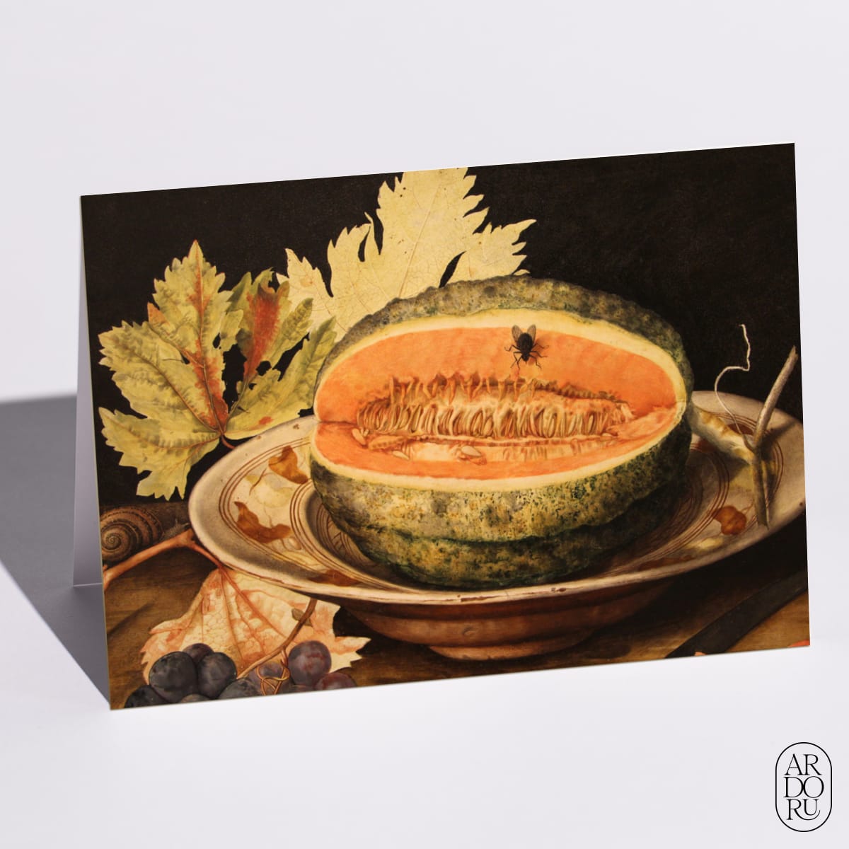 Melon on a Plate with Grapes and a Snail by Giovanna Garzoni