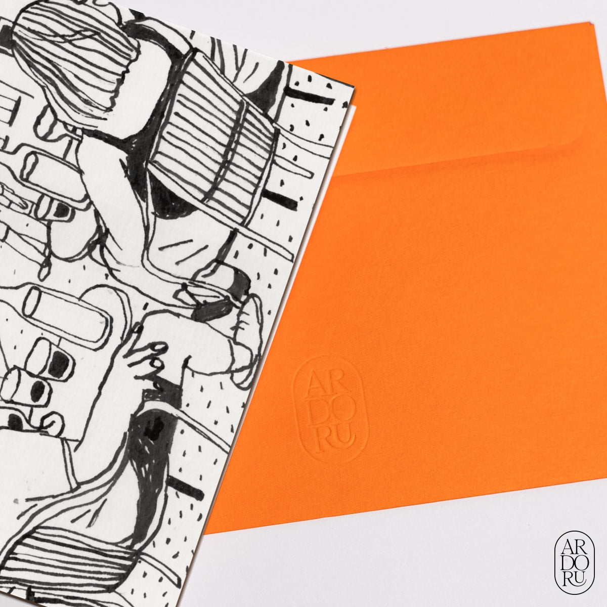 Love Keepsake Greeting Card - Cafe Scene - Orange Wine