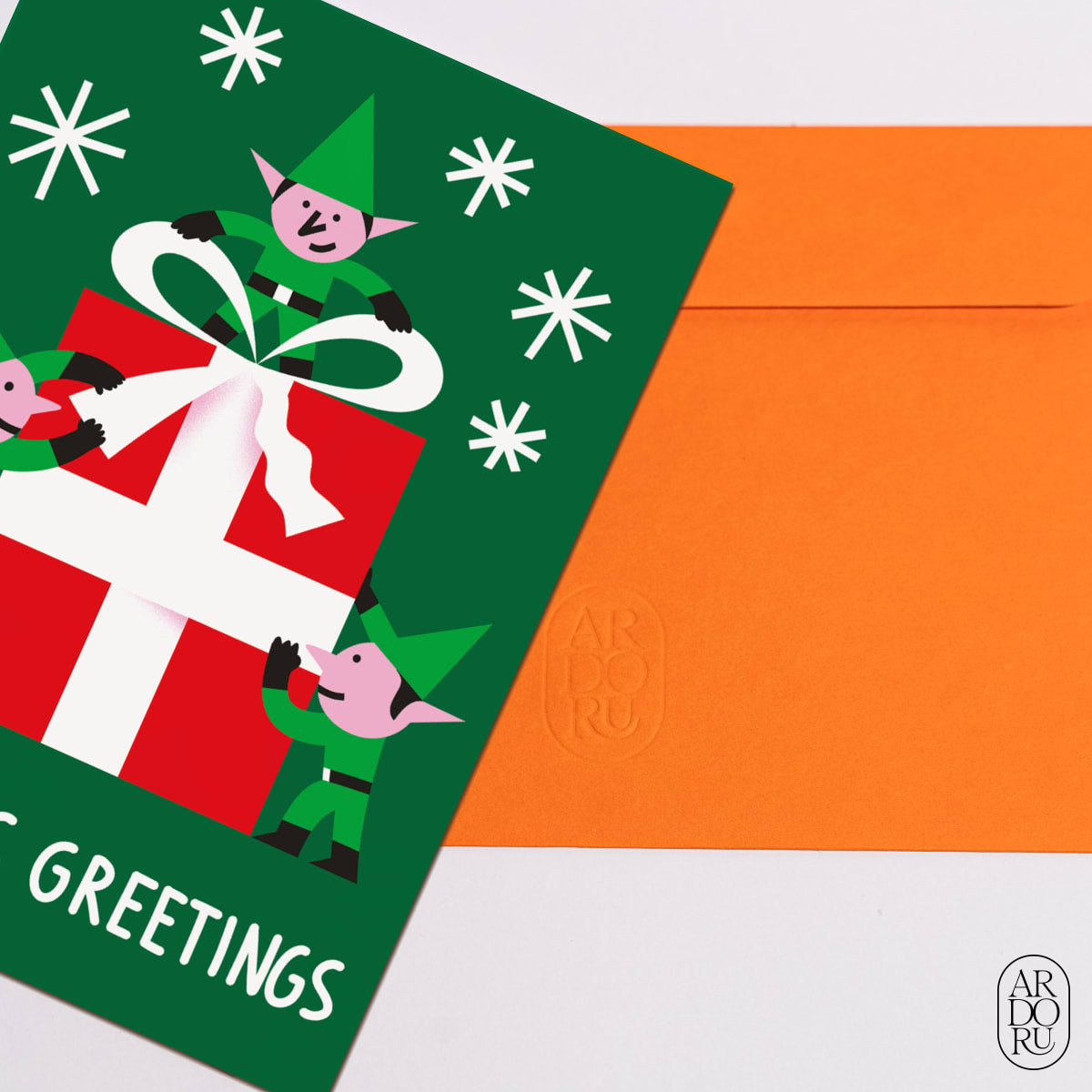 Christmas Keepsake Greeting Card - Elves With Presents
