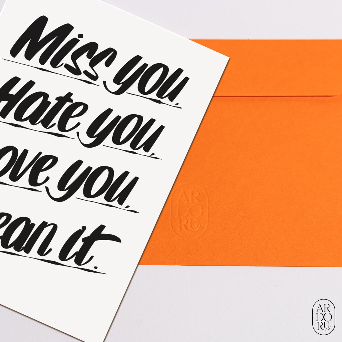 Love Keepsake Greeting Card - Miss you, hate you, love you, mean it