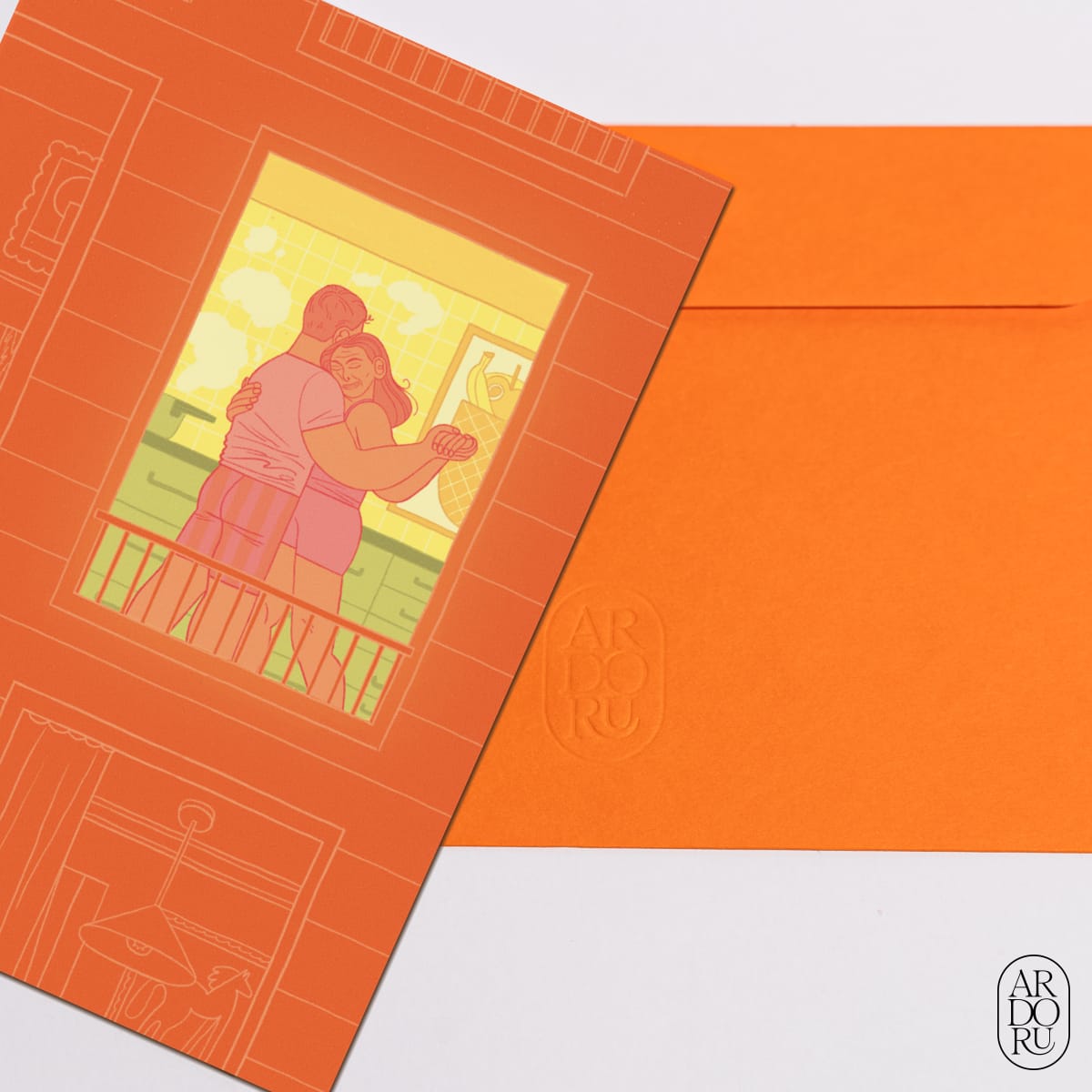 Love Keepsake Greeting Card - Couple Dancing in Kitchen Window