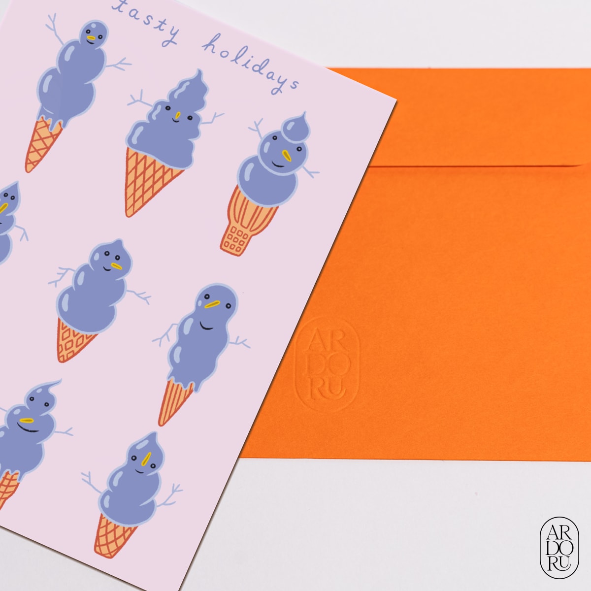 Christmas Keepsake Greeting Card - Snowman Ice Cream Cones