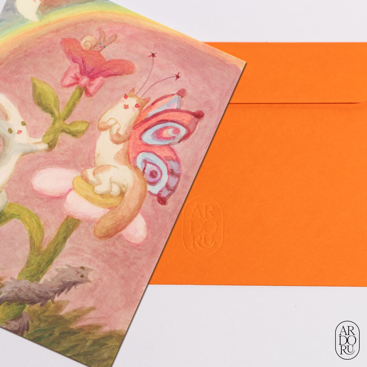Love Keepsake Greeting Card - Cat Butterfly on Flower