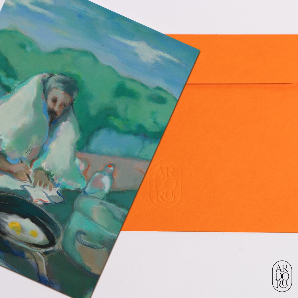 Just Because Keepsake Greeting Card - Man Writing With Breakfast