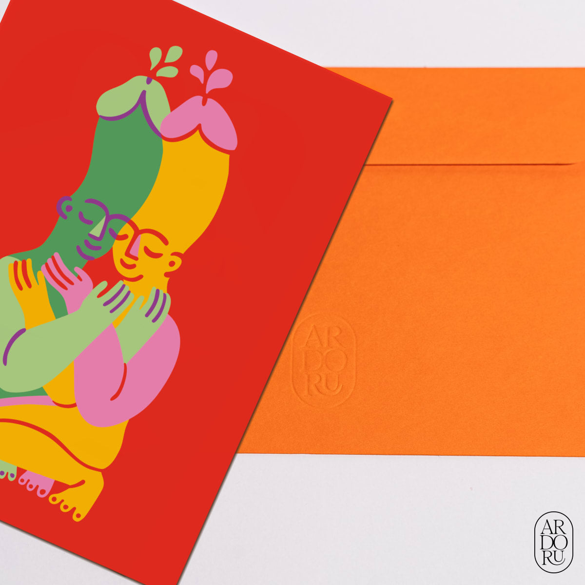 Love Keepsake Greeting Card - Colorful Figures Embrace