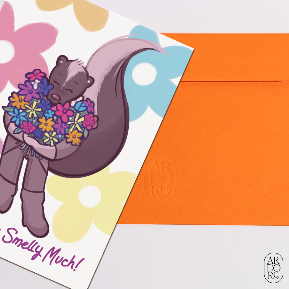 Thank You Keepsake Greeting Card - Skunk Smelling Flowers