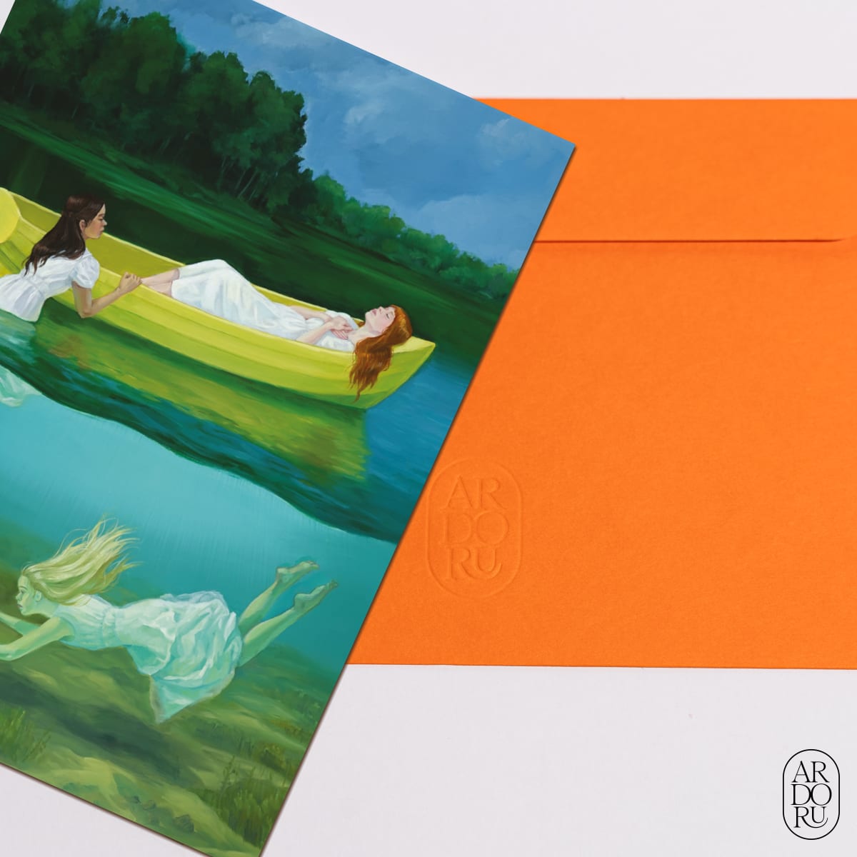 Summer Keepsake Greeting Card - Girls with boat on Lake