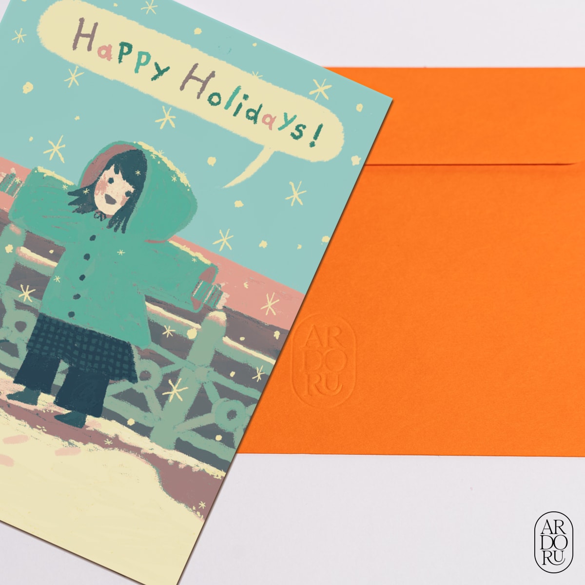 Holiday Keepsake Greeting Card - Girl in Snow