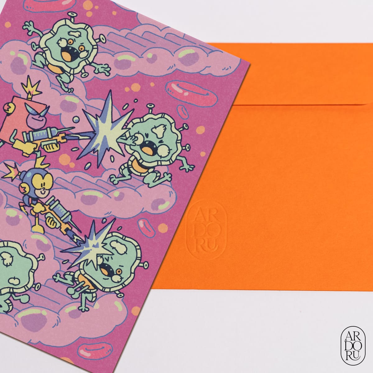 Get Well Keepsake Greeting Card - Funny Robots Fighting Virus