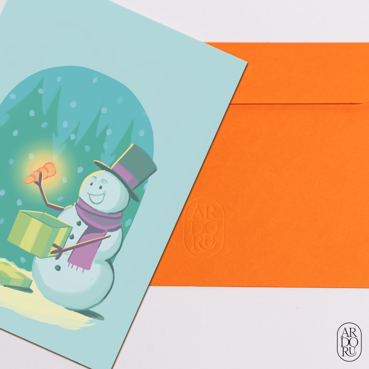 Holiday Keepsake Greeting Card - Snowman Gifts Rabbit